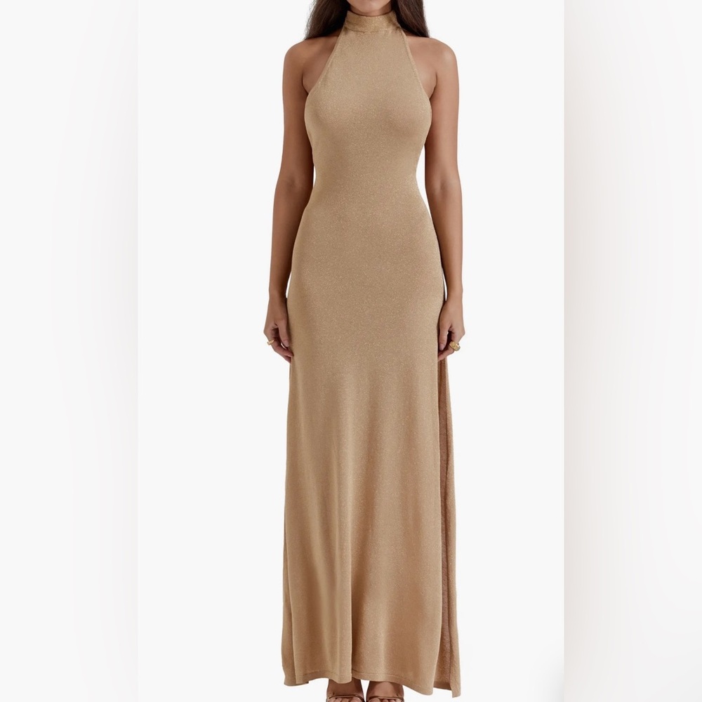 House of CB Selia Gold Knit Maxi Dress, Size XS